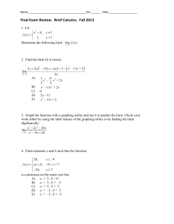 Final Exam Review. Brief Calculus. Fall 2013