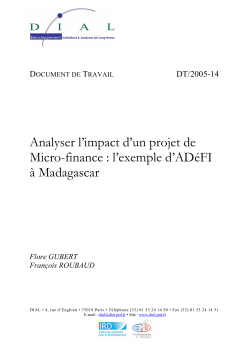 Analyser l’impact d’un projet de Micro-finance : l’exemple d’ADéFI à Madagascar