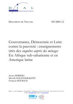Gouvernance, d&eacute;mocratie et lutte contre la pauvret&eacute; : enseignements tir&eacute;s des enqu&ecirc;tes m&eacute;nages en Afrique sub-saharienne et en Am&eacute;rique latine