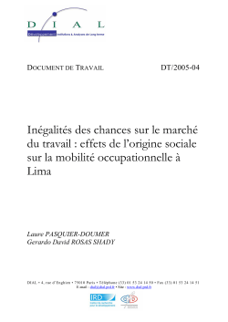 In&eacute;galit&eacute;s des chances sur le march&eacute; du travail : effets de l&rsquo;origine sociale sur la mobilit&eacute; occupationnelle &agrave; Lima
