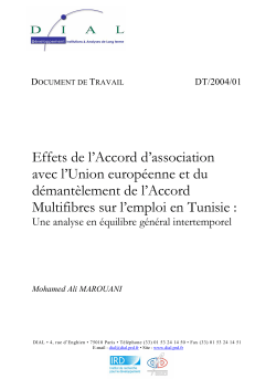 Effets de l’Accord d’association avec l’Union européenne et du démantèlement de l’Accord Multifibres sur l’emploi en Tunisie : Une analyse en équilibre général intertemporel