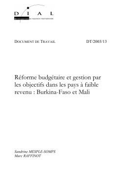 Réforme budgétaire et gestion par les objectifs dans les pays à faible revenu : les exemples du Burkina-Faso et du Mali