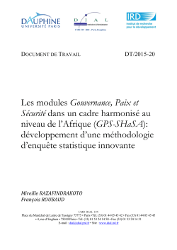 Les modules Gouvernance, Paix et S&eacute;curit&eacute; dans un cadre harmonis&eacute; au niveau de l&rsquo;Afrique (GPS-SHaSA): d&eacute;veloppement d&rsquo;une m&eacute;thodologie d&rsquo;enqu&ecirc;te statistique innovante