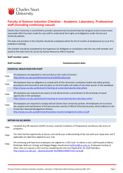 Induction Checklist - Academic, Laboratory and Professional Staff
