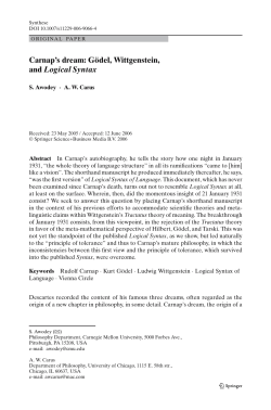 Carnap's Dream: G del, Wittgenstein, and Logical Syntax .