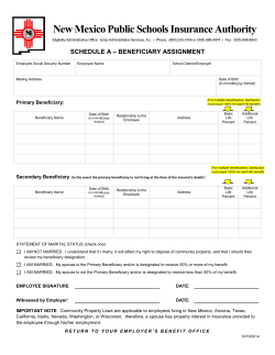 NMPSIA Schedule A Beneficiary Assignment for Life Insurance