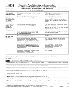 8233 - Exemption From Withholding on Compensation for Independent (and Certain Dependent) Personal Services of a Nonresident Alien Individual