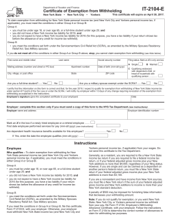 NYS Certificate of Exemption from Withholding (IT-2104-E)