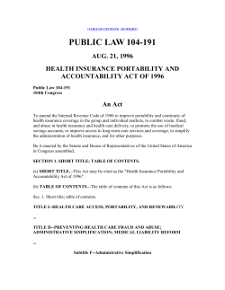 Health Insurance Portability and Accountability Act (HIPAA) of 1996