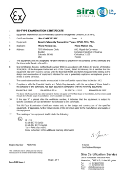 ATEX Certificate for HFVM FVM and FDM