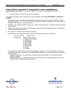 Approval Installation for FVm FDM and HFVM ATEX and IECEX Zone 2
