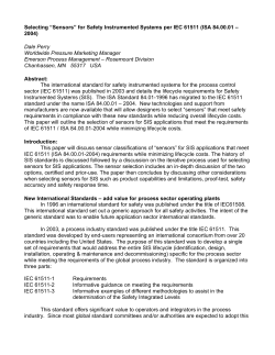 Selecting &ldquo;Sensors&rdquo; for Safety Instrumented Systems per IEC 61511 (ISA 84.00.01 &ndash; 2004)