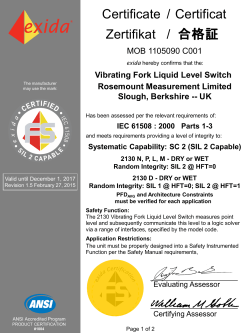 IEC61508 SIL2 Certificate: Rosemount 2130 Vibrating Fork Liquied Level Switch
