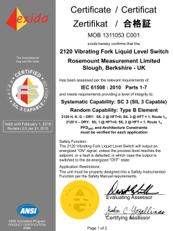 IEC61508 SIL2/SIL3 Certificate: Rosemount 2120 Vibrating Fork Liquid Level Switch