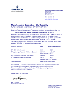 SIL Declaration (IEC 61508/IEC 61511): Vortex flowmeter, model 8800D and 8800D with MTA option