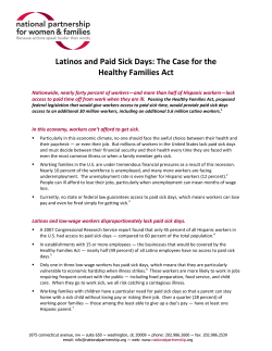 Latinos and Paid Sick Days: The Case for the Healthy Families Act