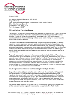 Comments on the Draft National Prevention Strategy (January 2011)