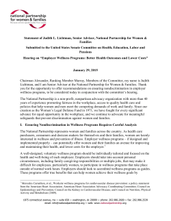 Statement of Judith L. Lichtman Submitted to the U.S. Senate HELP Committee for Hearing on &ldquo;Employer Wellness Programs: Better Health Outcomes and Lower Costs&rdquo;