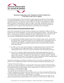 Statement of Opposition on the Nomination of Priscilla Owen
