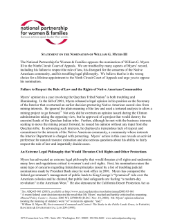 Statement of Opposition on the Nomination of William G. Myers III