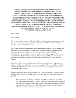 Coalition Letter Opposing Nomination of D. Michael Fisher