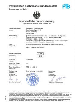 Custody Transfer Certificate Germany Level PTB