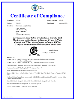 Certification: 1056, 1057 and 56 Multi-Parameter Analyzers CSA Certificate of Compliance