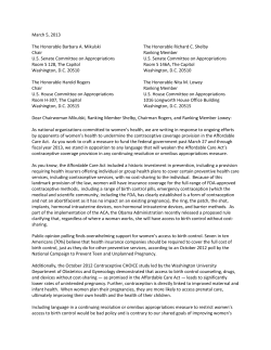 National Women's Health Organizations Coalition Letter to U.S. Senate and House Committees on Appropriations