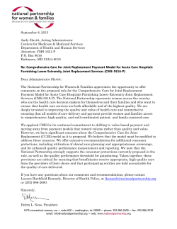 Comments on Medicare Comprehensive Care for Joint Replacement Payment Model (Sept. 2015)