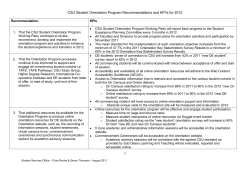 CSU Orientation Program KPIs 2012