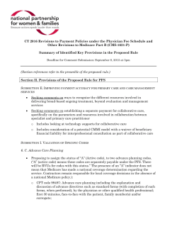 NPWF Summary of Physician Fee Schedule