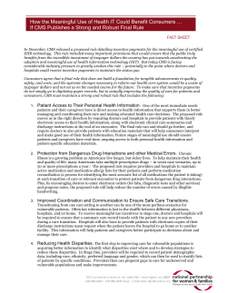 How the Meaningful Use of Health IT Could Benefit Consumers... If CMS Publishes a Strong and Robust Final Rule