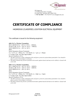Certification: 6081 Wireless Hazardous (classified) Location Electrical Equipment FM Certificate of Compliance