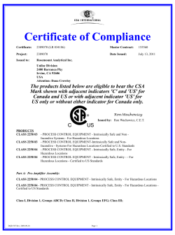 Certification: pH Sensors CSA Certificate of Compliance