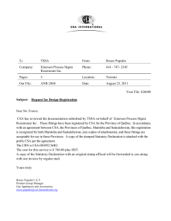 Certification: 385, 385+, 396, 396R pH Sensors and 400, 400VP ENDURANCE Toroidal Conductivity Sensors CRN-Quebec, Manitoba, Saskatchewan CSA-0F4952-56R2