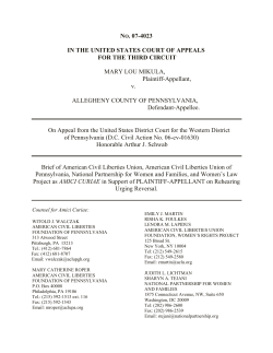 Amicus Brief for the U.S. Third Circuit Court of Appeals: Mary Lou Mikula v. Allegheny County of Pennsylvania