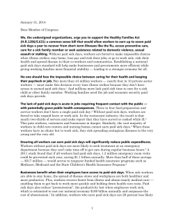 Healthy Families Act Coalition Letter to Congress