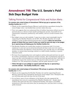 Amendment 798: The U.S. Senate&rsquo;s Paid Sick Days Budget Vote Talking Points