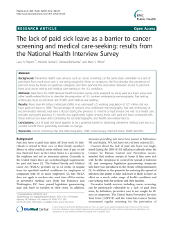 The Lack of Paid Sick Leave as a Barrier to Cancer Screening and Medical Care-Seeking: Results from the National Health Interview Survey,