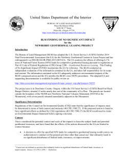 BLM FINDING OF NO SIGNIFICANT IMPACT for the NEWBERRY GEOTHERMAL LEASING PROJECT