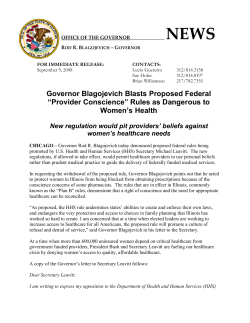 Press release and letter from Illinois Governor Blagojevich opposing rule