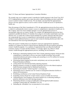 Appropriations Letter Opposing Riders and Cuts