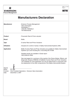SIL 3 Manufacturers declaration BETTIS D-series