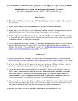 Avoid Hazardous Chemical and Biological Exposures by Any Route: Demo Sessions 1 and 2 Handout