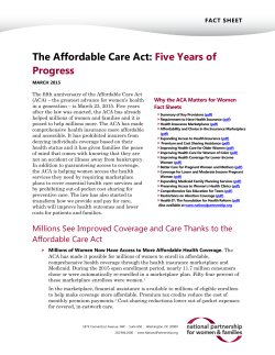 The Affordable Care Act: Five Years of Progress