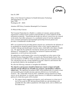 Health IT Policy Committee s Meaningful Use Recommendation (June 2009)