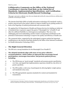 Standards for EHRs (March 2010)