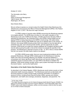 Privacy & Security Concerns Related to Proposed Health Claims Data Warehouse (October 2010)