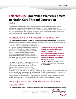 Telemedicine: Improving Women s Access to Health Care Through Innovation