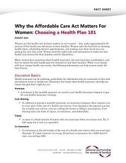 "Why the Affordable Care Act Matters for Women: Choosing a Health Plan 101."